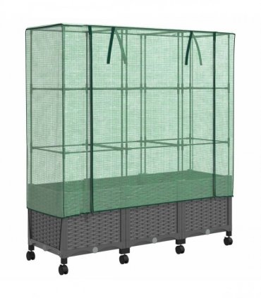 vidaXL Garden Planter with Greenhouse Cover&Wheels 3 pcs Light Grey PP