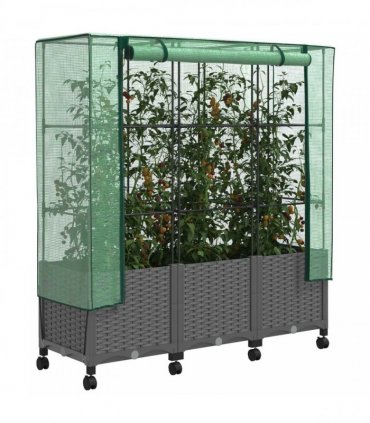 vidaXL Garden Planter with Greenhouse Cover&Wheels 3 pcs Light Grey PP