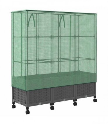 vidaXL Garden Planter with Greenhouse Cover&Wheels 3 pcs Light Grey PP