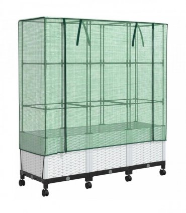vidaXL Garden Planter with Greenhouse Cover&Wheels 3 pcs White PP