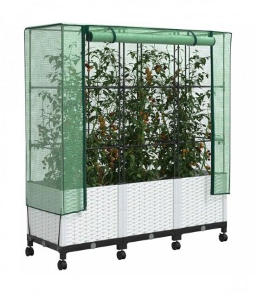 vidaXL Garden Planter with Greenhouse Cover&Wheels 3 pcs White PP