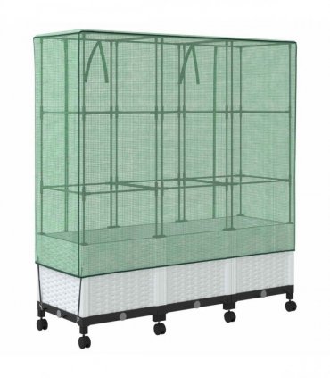 vidaXL Garden Planter with Greenhouse Cover&Wheels 3 pcs White PP