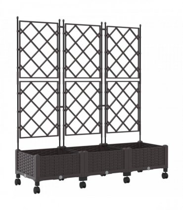 vidaXL Garden Planter with Trellis&Wheels 3 pcs Brown PP