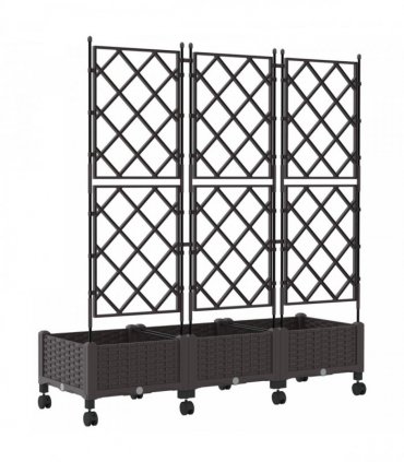 vidaXL Garden Planter with Trellis&Wheels 3 pcs Brown PP