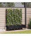 vidaXL Garden Planter with Trellis&Wheels 3 pcs Black PP