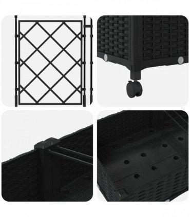 vidaXL Garden Planter with Trellis&Wheels 3 pcs Black PP