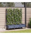 vidaXL Garden Planter with Trellis&Wheels 3 pcs Grey PP