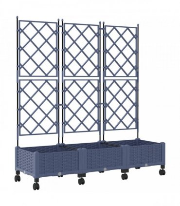 vidaXL Garden Planter with Trellis&Wheels 3 pcs Grey PP