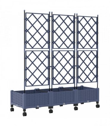 vidaXL Garden Planter with Trellis&Wheels 3 pcs Grey PP