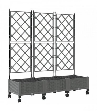 vidaXL Garden Planter with Trellis&Wheels 3 pcs Light Grey