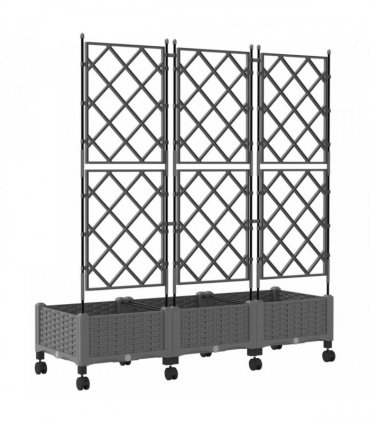 vidaXL Garden Planter with Trellis&Wheels 3 pcs Light Grey