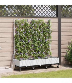 vidaXL Garden Planter with Trellis&Wheels 3 pcs White PP