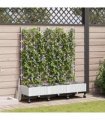 vidaXL Garden Planter with Trellis&Wheels 3 pcs White PP