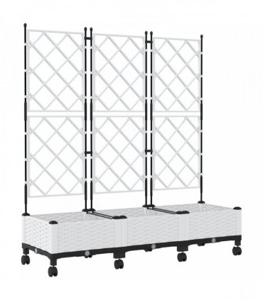 vidaXL Garden Planter with Trellis&Wheels 3 pcs White PP