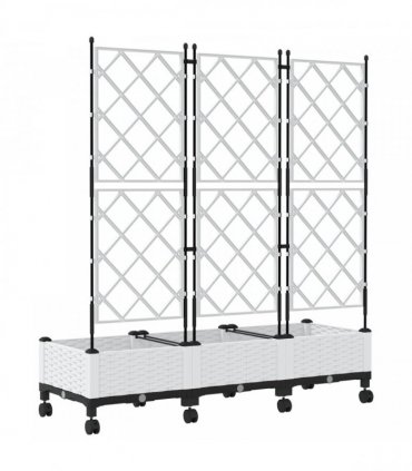 vidaXL Garden Planter with Trellis&Wheels 3 pcs White PP