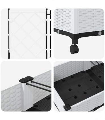 vidaXL Garden Planter with Trellis&Wheels 3 pcs White PP