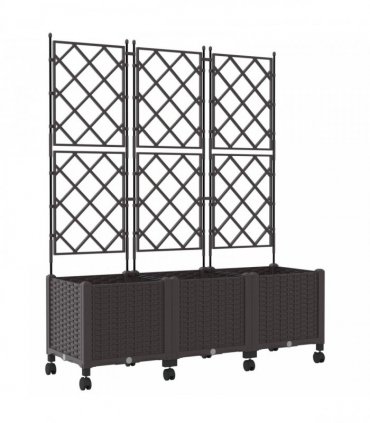 vidaXL Garden Planter with Trellis&Wheels 3 pcs Brown PP