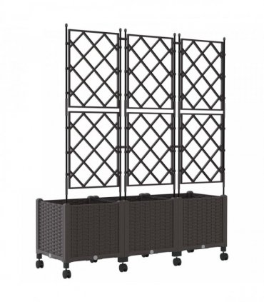 vidaXL Garden Planter with Trellis&Wheels 3 pcs Brown PP