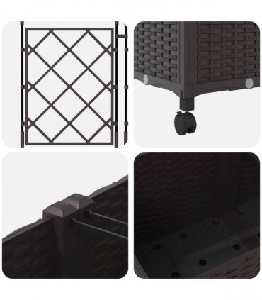 vidaXL Garden Planter with Trellis&Wheels 3 pcs Brown PP