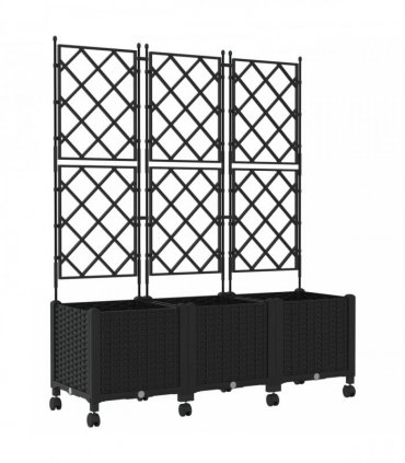 vidaXL Garden Planter with Trellis&Wheels 3 pcs Black PP