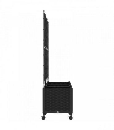 vidaXL Garden Planter with Trellis&Wheels 3 pcs Black PP