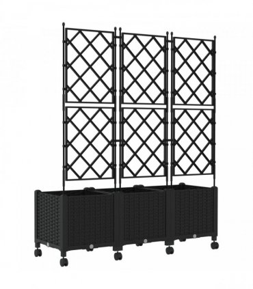 vidaXL Garden Planter with Trellis&Wheels 3 pcs Black PP