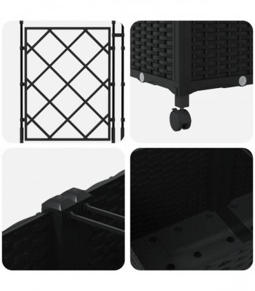 vidaXL Garden Planter with Trellis&Wheels 3 pcs Black PP