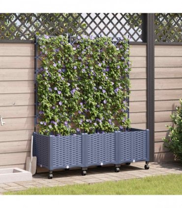 vidaXL Garden Planter with Trellis&Wheels 3 pcs Grey 120 x 40 x 149 cm