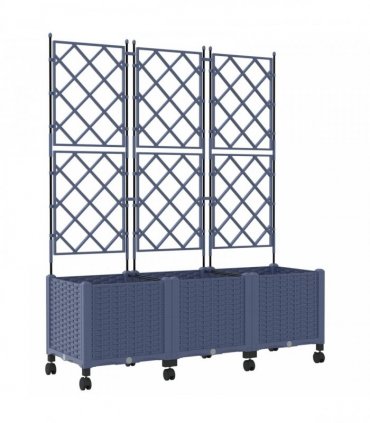 vidaXL Garden Planter with Trellis&Wheels 3 pcs Grey 120 x 40 x 149 cm