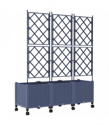 vidaXL Garden Planter with Trellis&Wheels 3 pcs Grey 120 x 40 x 149 cm