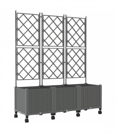 vidaXL Garden Planter with Trellis&Wheels 3 pcs Light Grey PP