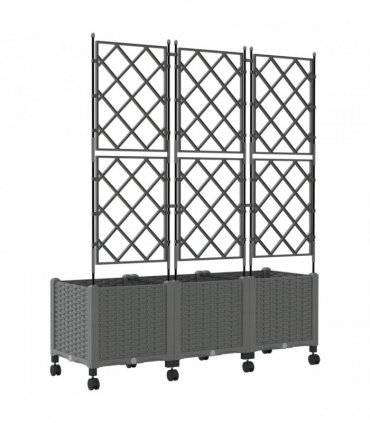 vidaXL Garden Planter with Trellis&Wheels 3 pcs Light Grey PP
