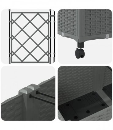 vidaXL Garden Planter with Trellis&Wheels 3 pcs Light Grey PP