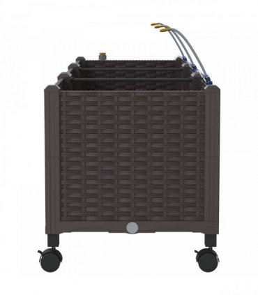vidaXL Garden Planter with Irrigation&Wheels 3 pcs Brown PP