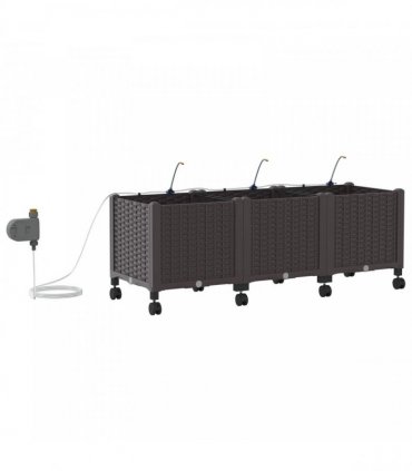 vidaXL Garden Planter with Irrigation&Wheels 3 pcs Brown PP