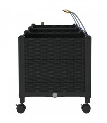 vidaXL Garden Planter with Irrigation&Wheels 3 pcs Black PP
