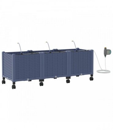 vidaXL Garden Planter with Irrigation&Wheels 3 pcs Grey PP