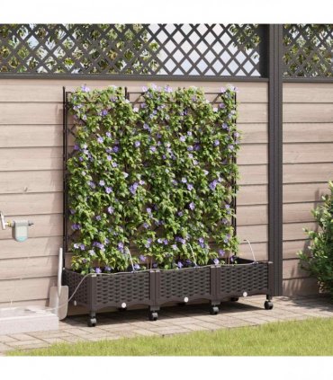 vidaXL Garden Planter with Irrigation&Wheels 3 pcs Brown PP