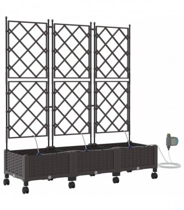 vidaXL Garden Planter with Irrigation&Wheels 3 pcs Brown PP