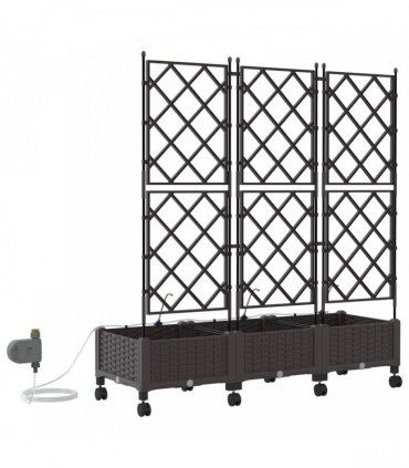 vidaXL Garden Planter with Irrigation&Wheels 3 pcs Brown PP