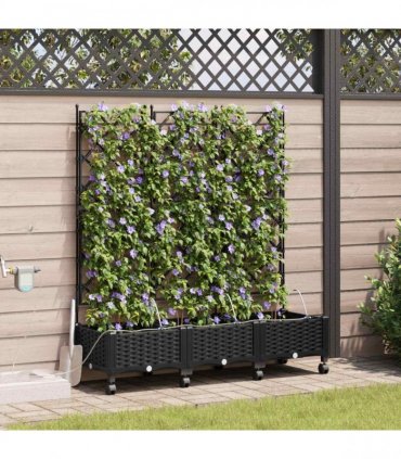 vidaXL Garden Planter with Irrigation&Wheels 3 pcs Black PP