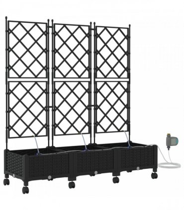 vidaXL Garden Planter with Irrigation&Wheels 3 pcs Black PP