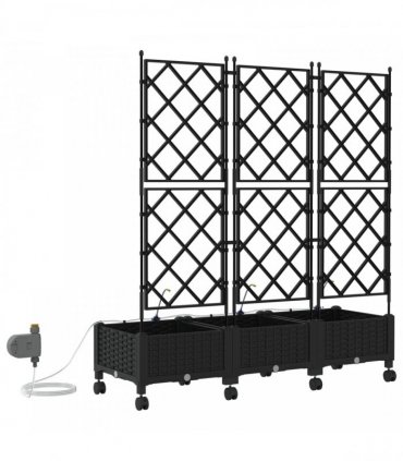 vidaXL Garden Planter with Irrigation&Wheels 3 pcs Black PP