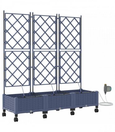 vidaXL Garden Planter with Irrigation&Wheels 3 pcs Grey PP