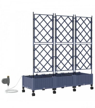 vidaXL Garden Planter with Irrigation&Wheels 3 pcs Grey PP