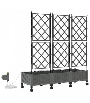 vidaXL Garden Planter with Irrigation&Wheels 3 pcs Light Grey PP