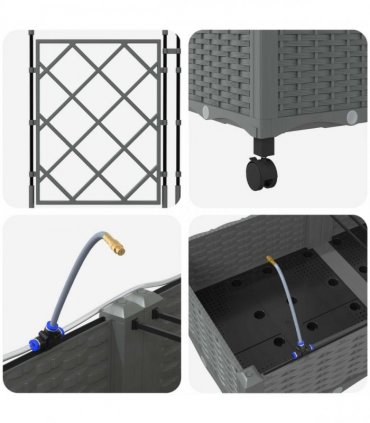vidaXL Garden Planter with Irrigation&Wheels 3 pcs Light Grey PP