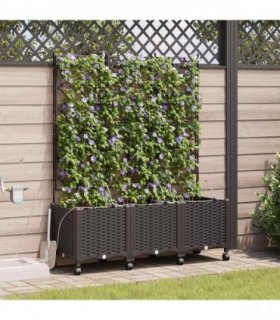 vidaXL Garden Planter with Irrigation&Wheels 3 pcs Brown PP