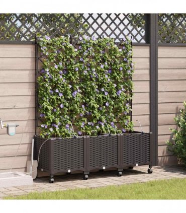 vidaXL Garden Planter with Irrigation&Wheels 3 pcs Brown PP