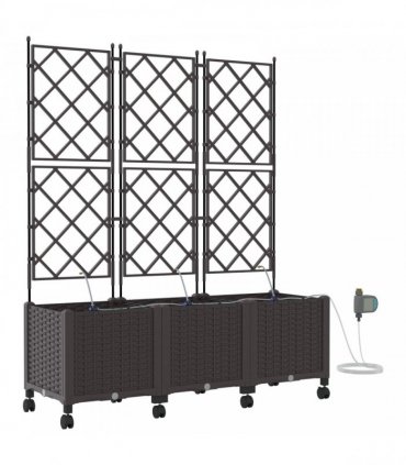 vidaXL Garden Planter with Irrigation&Wheels 3 pcs Brown PP